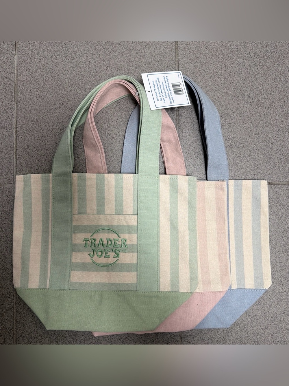 NWT Trader Joe’s Mini Striped Canvas Tote Bag Bundle 3-TOTAL